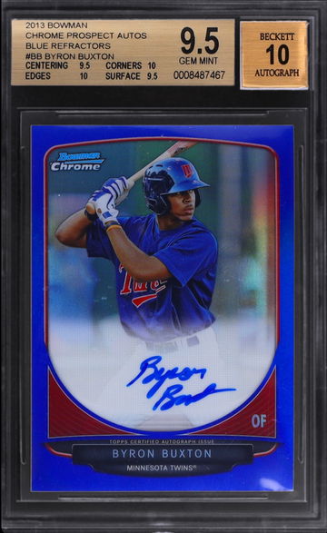 2013 Bowman Chrome Byron Buxton Blue Refractor Auto BGS 9.5 Gem Mint ++ Pop 1