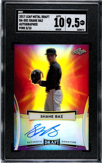 2017 Leaf Metal Draft Autographed Pink /10 Shane Baz SGC 9.5 w 10 Auto Pop 1!!