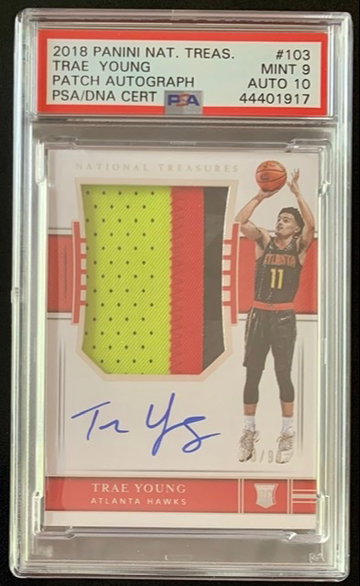 Trae Young 2018 National Treasures Vertical RPA 18/99 Auto PSA/DNA 9 / 10