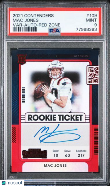 2021 Panini Contenders Mac Jones #109 Var Auto Red Zone PSA 9