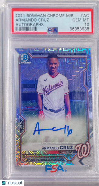 2021 Bowman Chrome Mega Box Autographs Armando Cruz #AC PSA 10