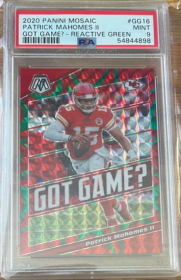 2020 Panini Mosaic Patrick Mahomes Got Game /89 Reactive Green PSA 9