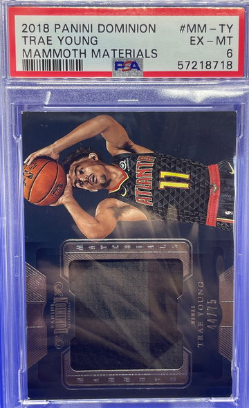 2018-19 Panini Dominion Mammoth Materials /75 Trae Young #MM-TY RC PSA 6 EX-MT
