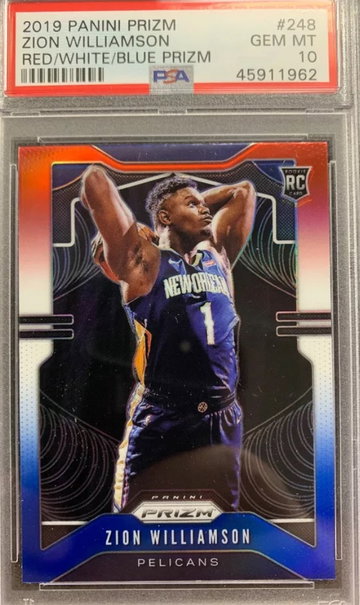ZION WILLIAMSON PSA 10 RED WHITE BLUE PRIZM ROOKIE CARD