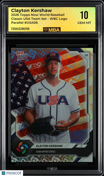 2026 Topps Now World Baseball Classic Clayton Kershaw #USA06 USA Team Set - WBC Logo Parallel MBA 10