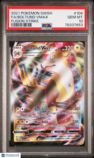 2021 Pokemon Sword & Shield Fusion Strike Boltund Vmax Fusion Strike PSA 10 #104