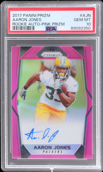 2017 Panini Prizm Aaron Jones Rookie Autograph Pink Prizm PSA 10 RC