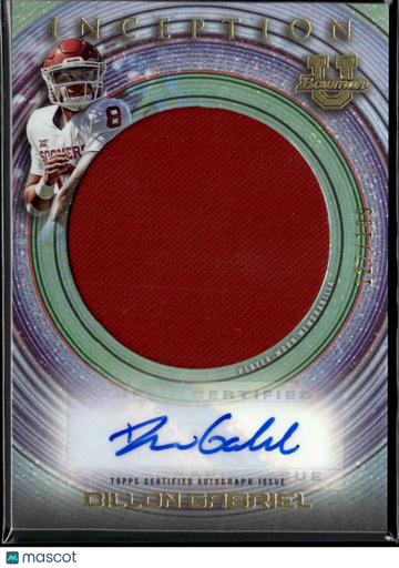 Dillon Gabriel 2023 Bowman University Inception Player-Worn Memorabilia Jumbo Relic Auto Oklahoma Sooners