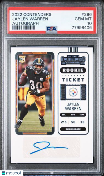 2022 Panini Contenders Jaylen Warren #286 Autograph PSA 10