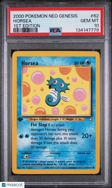 2000 Pokemon Neo Genesis 1st Edition Horsea 1st Edition PSA 10 #62