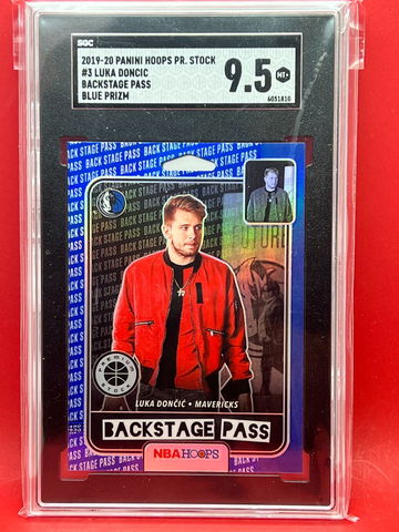2019-20 PANINI HOOPS PR. STOCK LUKA DONCIC #3 Backstage Pass Blue Prizm SGC 9.5