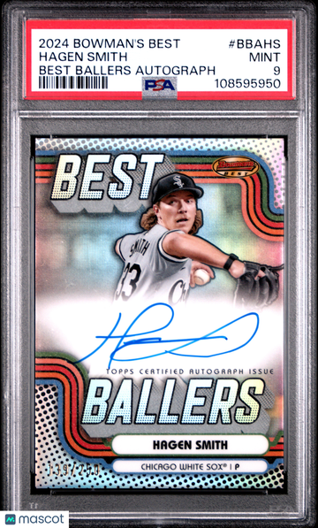 2024 Bowman's Best Hagen Smith #BBAHS Best Ballers Autographs Serial Number PSA 9 Topps
