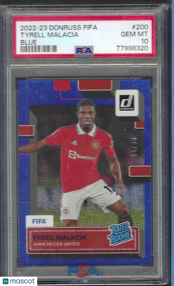 2022 Panini Donruss FIFA Tyrell Malacia #200 Blue PSA 10