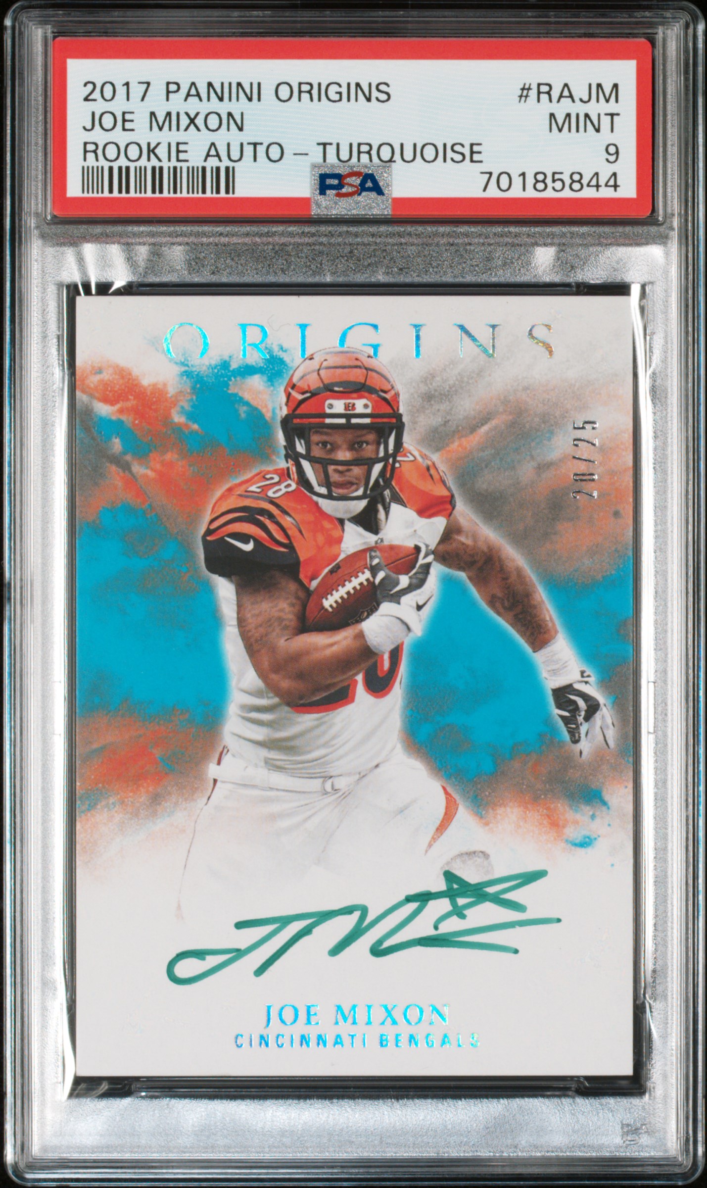 2017 Origins Rookie Autographs Joe Mixon Turquoise #20/25 - PSA 9