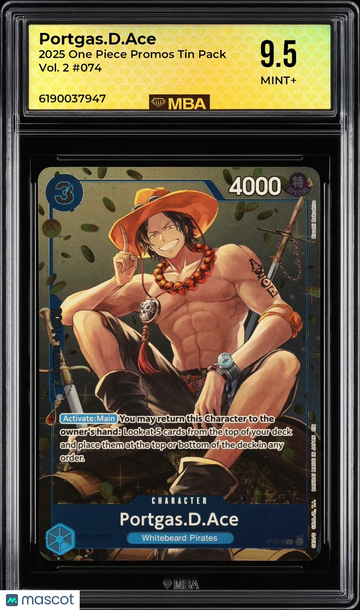 2025 One Piece Promos Tin Pack Vol. 2 Portgas.D.Ace 9.5 MBA 9.5 #074
