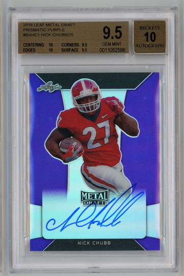 2018 Leaf Metal Draft Prismatic Purple Auto /25 Nick Chubb BGS 9.5 w 10 Autograph  Pop 1!!!