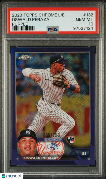 2023 Topps Chrome Logofractor Edition Oswald Peraza #132 Purple Refractor /250 PSA 10