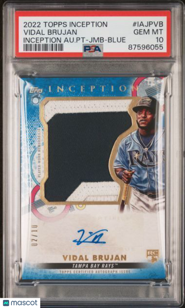 2022 Topps Inception Inception Autographed Patch Vidal Brujan #IAJPVB Au. PT JMB Blue PSA 10