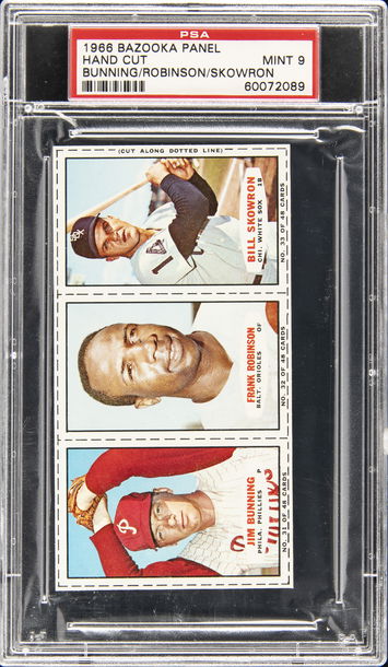 1966 Bazooka Baseball Hand Cut Bunning/Robinson/Skowron PSA 9