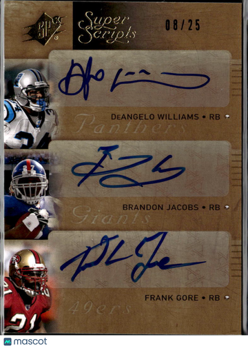 2009 Upper Deck SPx Super Scripts Frank Gore Brandon Jacobs DeAngelo Williams #T-RBY /25