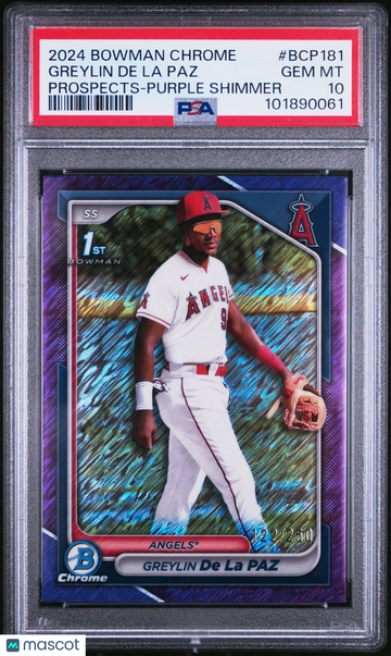 2024 Bowman Chrome Prospects Greylin De La Paz #BCP181 Purple Shimmer /250 PSA 10