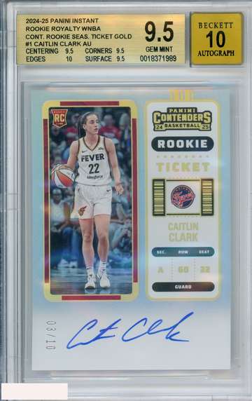2024 CONTENDERS ROOKIE TICKET AUTO CAITLIN CLARK #1 GOLD 3 OF 10 BGS 9.5 AUTO 10