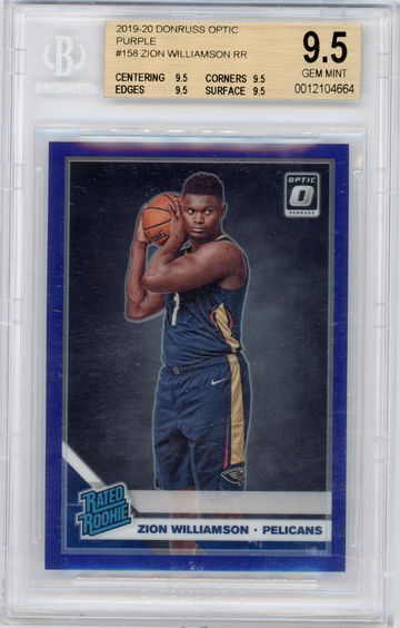 2019-20 Donruss Optic Purple Holo #158 Zion Williamson Rated Rookie RC True BGS 9.5 Quad