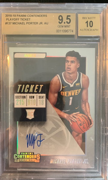 2018 Contenders Playoff Ticket Auto Michael Porter Jr /65 BGS 9.5/10