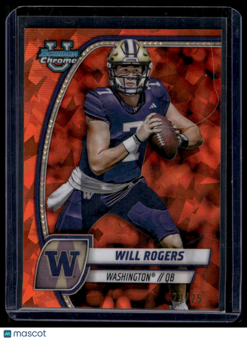 2024 Bowman University Chrome Sapphire Will Rogers #185 Orange SN