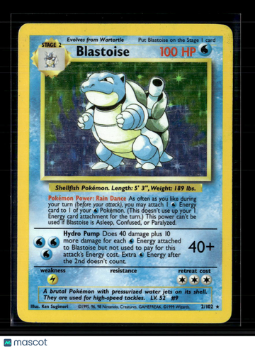 1999 Base Set Blastoise Holo Rare #2/102