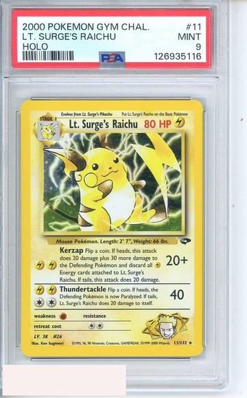 2000 POKEMON GYM CHALLENGE LT SURGES RAICHU #11 HOLO PSA 9 MINT