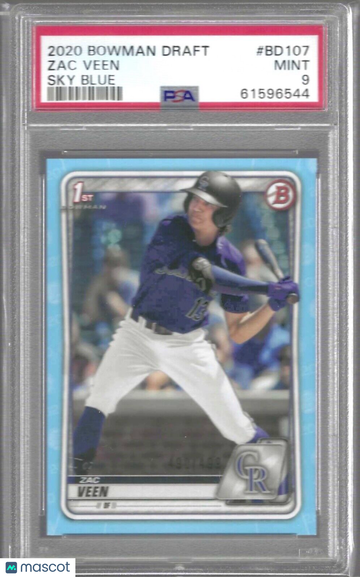 2020 Bowman Draft Zac Veen #BD107 Sky Blue PSA 8