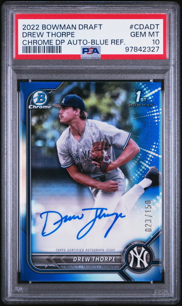 2022 Bowman Draft Chrome Autograph Blue Refractor Drew Thorpe #CDADT /150 PSA 10