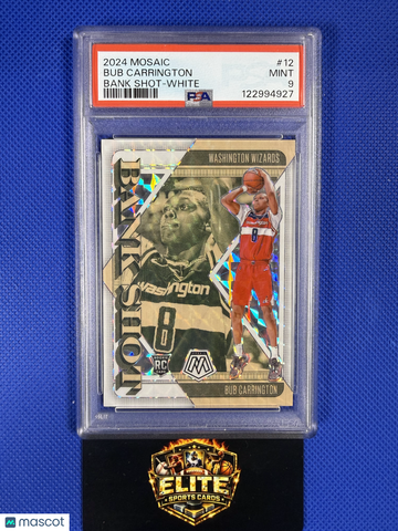 2024 Panini Mosaic Bank Shot Bub Carrington #12 White /25 Rookie PSA 9