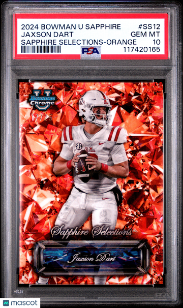 2024 Bowman University Chrome Sapphire Sapphire Selections Jaxson Dart #SS12 Orange /25 Rookie PSA 10