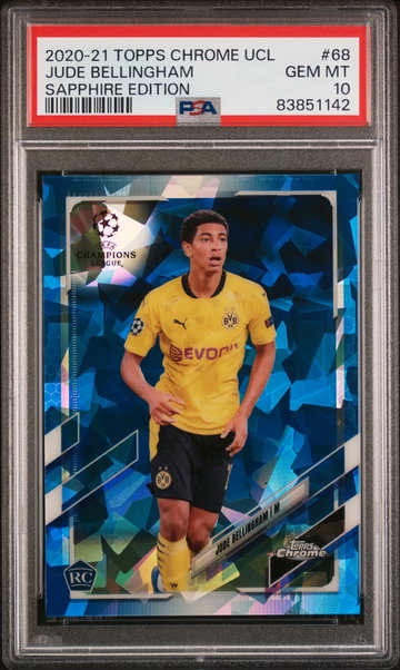 2020 TOPPS UEFA CHAMPIONS LEAGUE SAPPHIRE JUDE BELLINGHAM #68 RC ROOKIE PSA 10