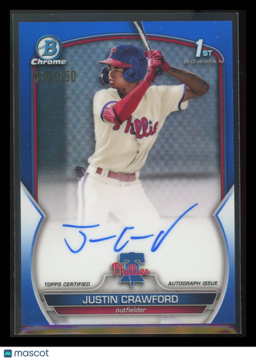Justin Crawford 2023 Bowman Chrome Blue Refractor 018/150 Parallel/Variety Rookie 1st Bowman Topps #CPA-JC