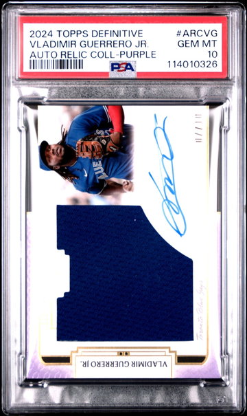 2024 Topps Definitive Collection Autograph Relics Collection Purple Vladimir Guerrero Jr. #ARCVG 11/11 PSA 10