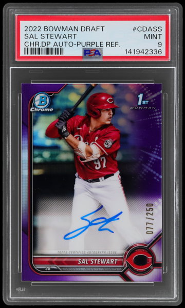 2022 Bowman Draft Sal Stewart Chrome Autograph Purple Refractor PSA 9