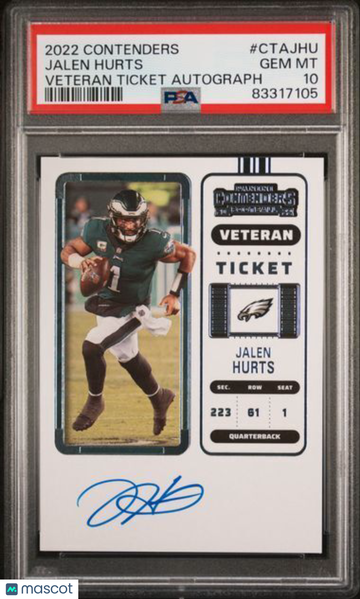 2022 Panini Contenders Veteran Ticket Autographs Jalen Hurts #CTAJHU PSA 10