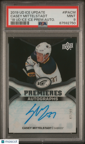 2019 2018-19 Upper Deck Ice Update Casey Mittelstadt UD Prem. Autograph /99 PSA 9