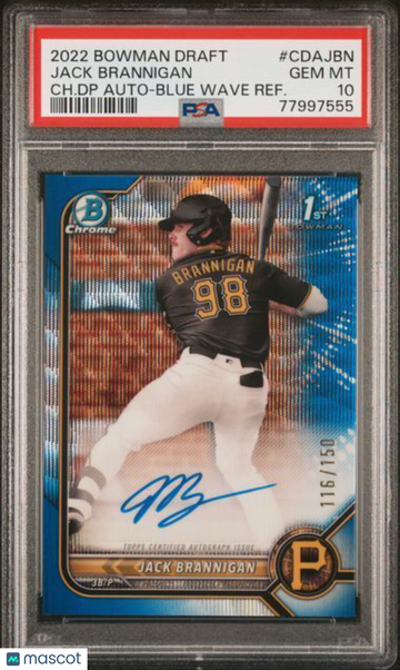 2022 Bowman Draft Chrome Draft Pick Autographs Jack Brannigan #CDAJBN CH. DP Blue Wave Refractor PSA 10