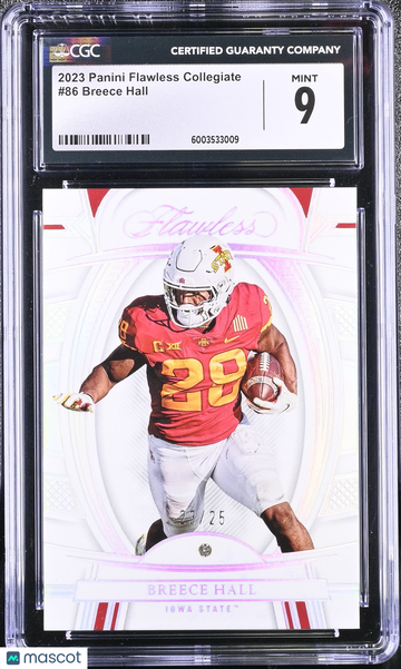 2023 Panini Flawless Collegiate Breece Hall #86 /25 CGC 9