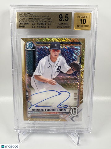 2021 Bowman Chrome Prospect Autographs Gold Shimmer Refractors Spencer Torkelson #CPAST BGS 9.5 Auto 10