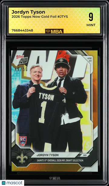 2026 Topps Now Jordyn Tyson #JTYS Gold Foil MBA 9
