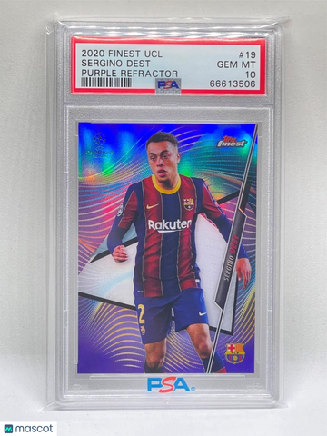 2020 Topps Finest UEFA Champions League Sergino Dest #19 Purple Refractor PSA 10
