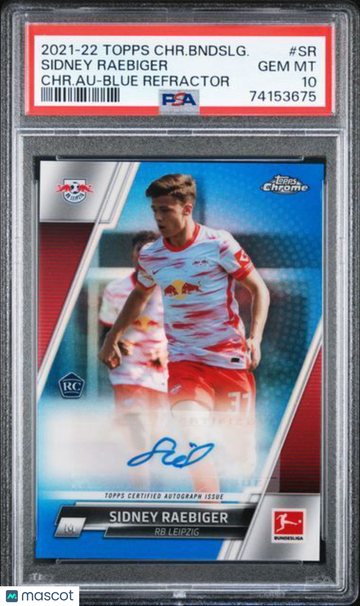 2021 Topps Chrome Bundesliga Chrome Autographs Sidney Raebiger #SR CHR. Au Blue Refractor PSA 10