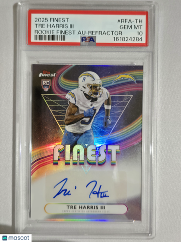 2025 Topps Finest Rookie Finest Autographs Tre Harris III #RFA-TH Refractor Rookie Pop 1 PSA 10