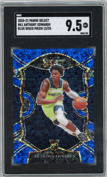 2020-21 Panini Select #61 Anthony Edwards Blue Disco Prizm Courtside RC #'d 13/25 SGC 9.5