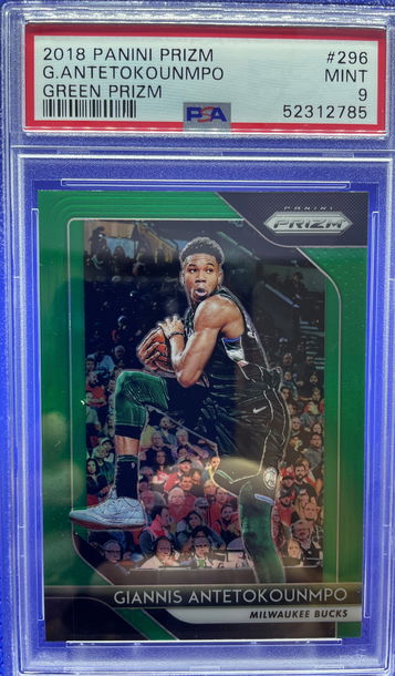 GIANNIS ANTETOKOUNMPO 2018-19 PANINI PRIZM GREEN PRIZM PARALLEL PSA 9 MINT BUCKS
